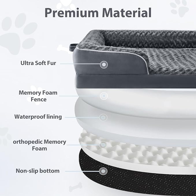 WNPETHOME Orthopedic Washable Human Dog Bed for Adult & Dog Cozy Sleep | Human Size Waterproof Big Soft Dog Couch Sofa Bed for Dogs & Adult Relax with Removable Cover Pet Bed Dark Grey 61x43 Inch