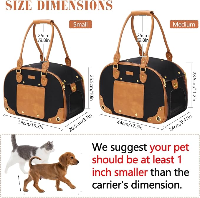 Dog Carrier Purse, Pet Carrier, Foldable Waterproof Premium Nylon Pet Travel Portable Bag Carrier for Cat and Small Dog Home/Outdoor Small Black