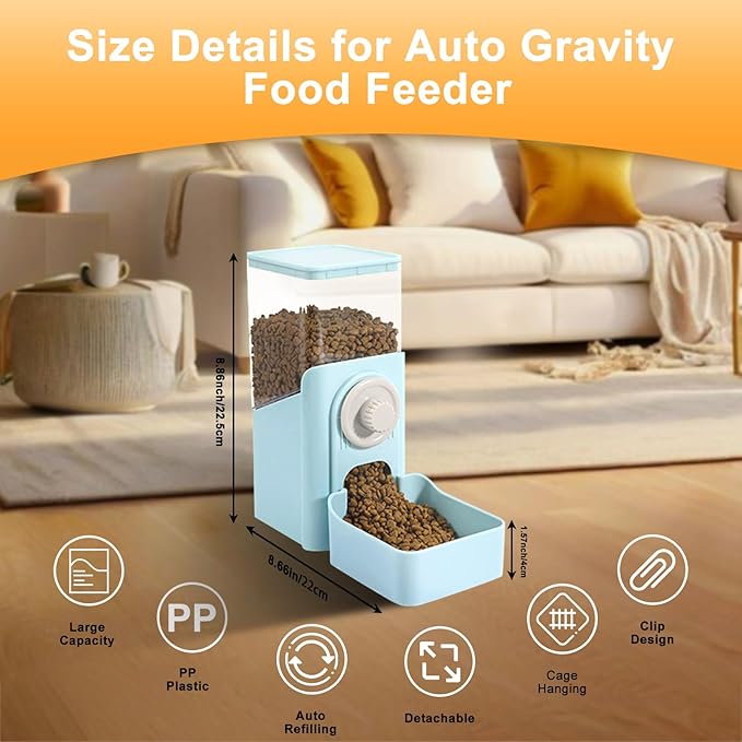 Auto Gravity Food Dispenser for Cage Hanging, 41OZ Capacity Hanging Automatic Pet Cage Feeder, Food Bowl for Cats Dogs Rabbit Ferret Chinchilla Bird Hedgehog Guinea Pig (Light Blue)