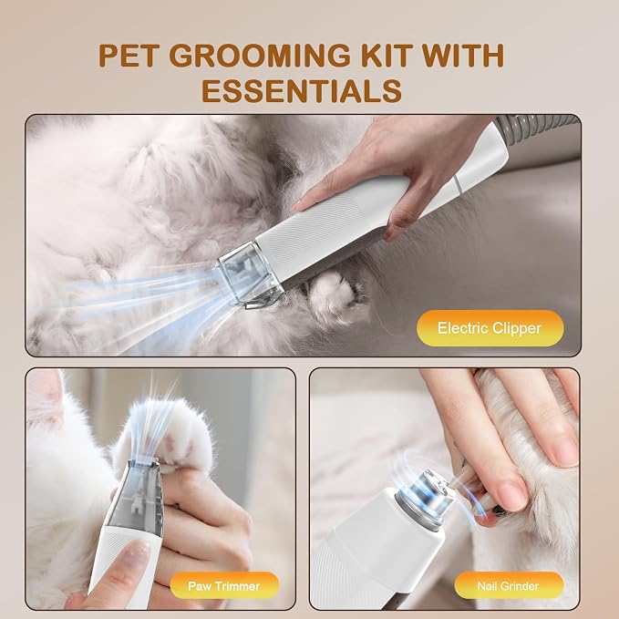 Dog Grooming Vacuum, Dog Grooming Kit with Pet Clipper Nail Grinder, 3 Suction Modes Dog Brush Vacuum with 6 Pet Grooming Tools（Rust）