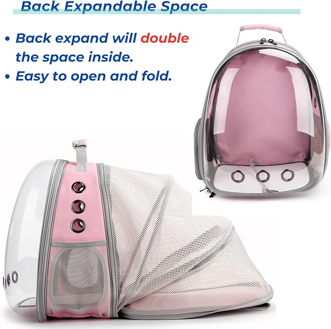 Cat Carrier Backpack, Expandable Bubble Pet Carrier for Cats and Small Dogs, Airline Approved Travel Backpack for Hiking, Walking & Outdoor Adventures - Supports up to 14 lbs