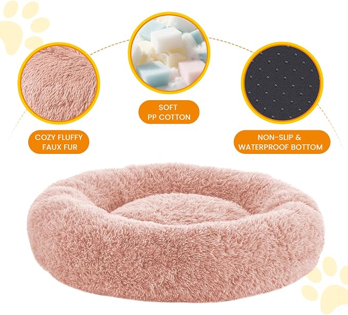 Calming Dog Bed Anti-Anxiety Donut Dog Beds for Small Medium Large Dogs,Washable Plush Fluffy Indoor Cat Kitten Round Cuddler Cushion (Pink, XX-Large)