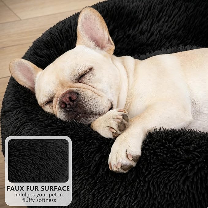 MIXJOY Orthopedic Dog Bed Comfortable Donut Cuddler Round Pet Beds Ultra Soft Washable Dog and Cat Cushion (20''/23''/30'') (27'', Black)