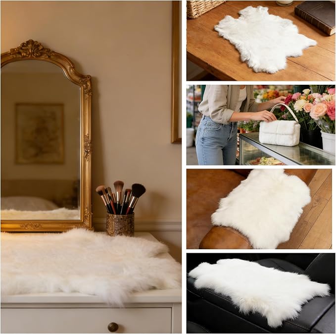 Craft Rabbit Fur Pelt Skin Genuine Tanned Animal Hide with Sewing Quality Leather 12" by 14" for Decoration DIY Crafts Cat Dog Toys Fur Fabric（5Pcs, White）