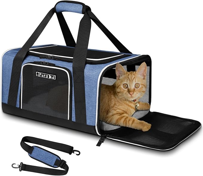 Small Pet Carrier 17" L x 11" W x 9.5" H Airline Approved, Blue | for Alaska Airlines, Lockable Safety Zippers and Anti-Scratch Mesh, Pets Under 10 lbs