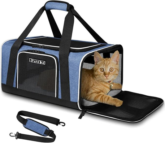 Small Pet Carrier 17" L x 11" W x 9.5" H Airline Approved, Blue | for Alaska Airlines, Lockable Safety Zippers and Anti-Scratch Mesh, Pets Under 10 lbs