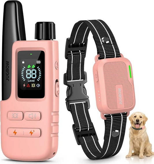 Jugbow Dog Shock Collar - 4500FT Dog Training Collar with Remote, IPX8 Waterproof Electric Dog Collar with 4 Training Modes, Security Lock, Rechargeable eCollar for 10-120lbs Dogs(Hot Pink)