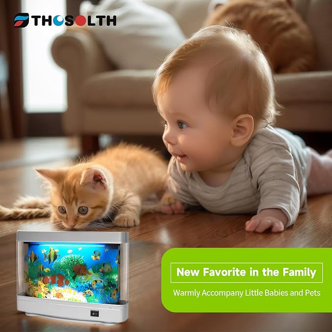 Fake Fish Tank Baby Aquarium Toy - Mini Crib Aquarium Lamp. Artificial Fish Lamp Aquarium - Virtual Ocean Moving Fish Night Light for Bedroom Décor. Gift for Kids and Cat Lovers