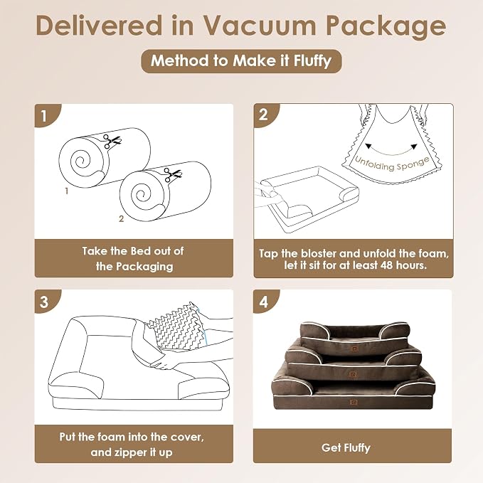 EHEYCIGA Orthopedic Dog Beds Large Sized Dog, Waterproof Washable Pet Bed | Non-Slip Bottom and Egg-Crate Memory Foam Dog Couch Bed with Washable Removable Cover, Brown