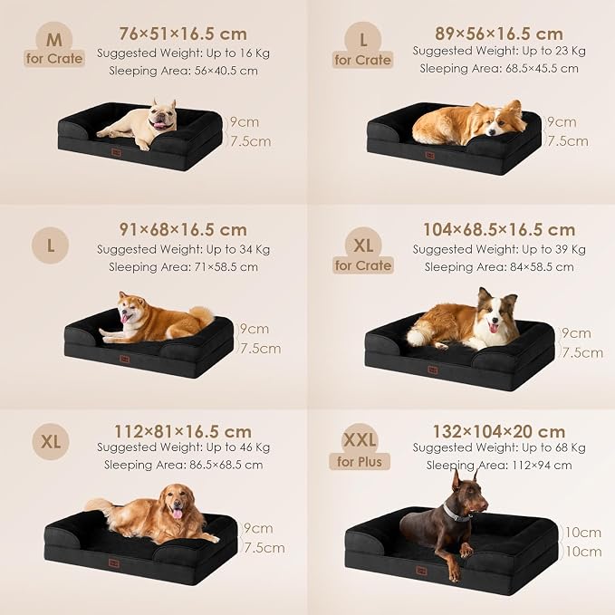 EHEYCIGA Orthopedic Dog Beds Large Sized Dog, Waterproof Washable Pet Bed | Non-Slip Bottom and Egg-Crate Memory Foam XL Dog Couch Bed with Washable Removable Cover, Black