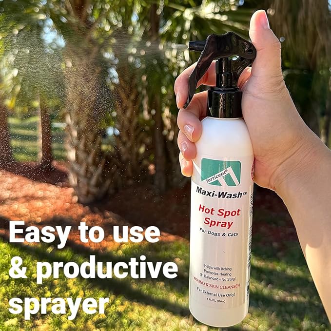 Forticept Maxi-Wash Hot Spot Cleansing Spray Treatment, Wound Care & Itch Relief Spray for Dogs and Cats. Relives Scratching, Rashes, Sores, Itchy Skin and Paw Licking 8 oz