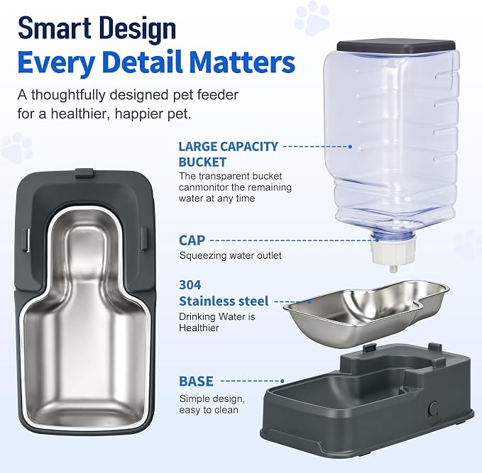 2 Pack Automatic Cat Feeder and Water Dispenser Set with Dog Stainless Steel Feed Bowl Pet Gravity Self Feeding and Waterer Large Capacity for Small Medium Large Dogs Puppy Kitten