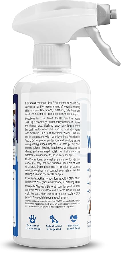 Vetericyn Plus Dog Wound Care Spray | Healing Aid and Skin Repair, Clean Wounds, Relieve Dog Skin Allergies, Safe for All Animals. 16 ounces