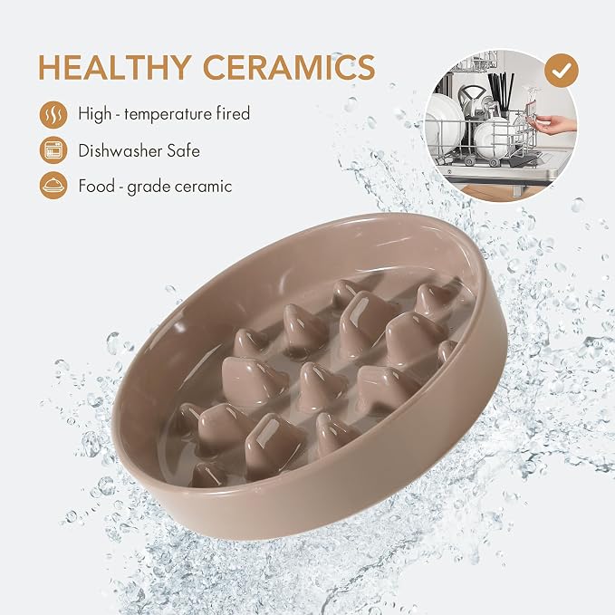 Havniva Dog Bowls Slow Feeder, Ceramic Slow Feeder Dog Bowls for Fast Eater | 1.6 Cups Dog Food Bowl Puzzle Feeder, Slow Feeding Bowls for Medium Breed, Non-Slip Base, Anti-Choking