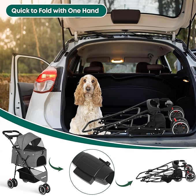 Pet Stroller,Dog Stroller for Small Medium Dogs Cats,3 Wheels,Grey | Foldable,with Breathable Mesh Canopy,Cup Holders,Easy Assembly