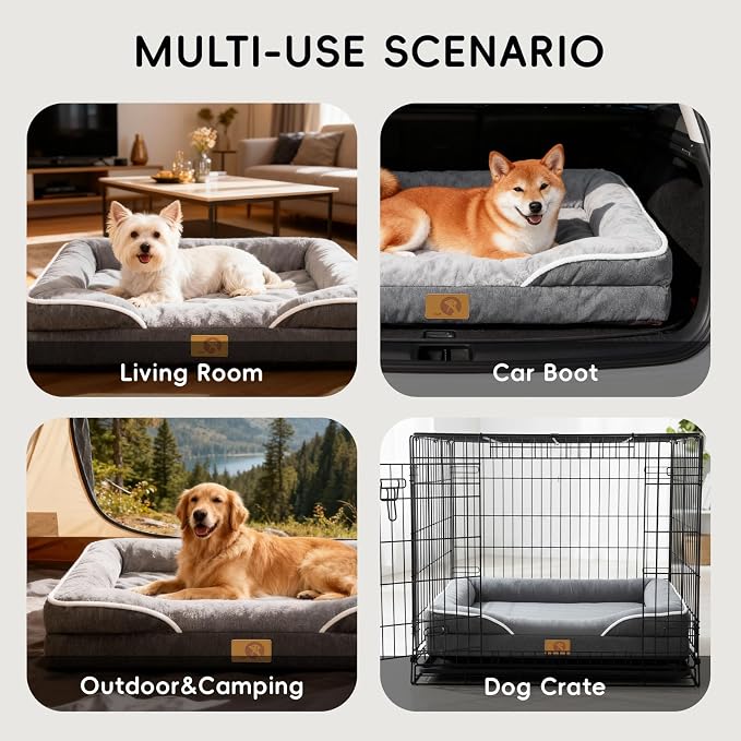 Homemate Dog Bed Large Sized Dog: 42"x30" Orthopedic Pet Bed with Toy | Large Dogs Bed with Non-Slip Botton & Removable Washable Cover Cat Bed Sofa XL Outdoor Crate Pad Couch Dark Grey