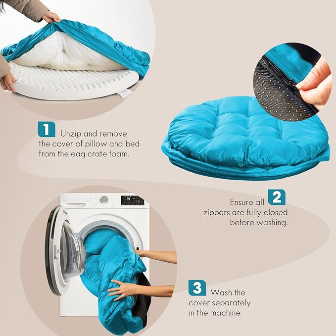 ClevaHome Orthopedic Dog Bed for Large Dogs, 36 inches Dual Layer Water Repellent Round Pet Bed with Washable Cover Nonslip Bottom（Mosaic Blue）