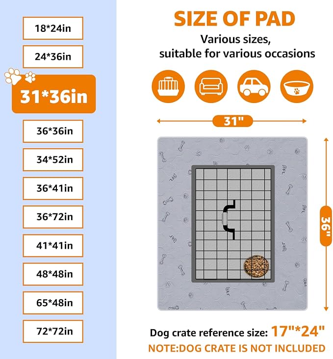 Washable Pee Pads for Dogs, 2Pack Puppy Pads Washable with Bone Print,Absorbent Reusable Whelping Pads Non-Slip Dog Mats for Floor Protector, Couch Cover, Crate, Potty Training 31x36 | Reusable, Waterproof, Machine Washable Dog Pads for Whelping, Potty...