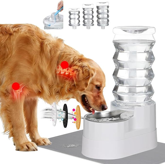 Distributeur d'eau automatique pour animaux RIZZARI, distributeur d'eau en acier inoxydable par gravité, 100 % sans BPA, grand abreuvoir pour chats et chiens de petite et moyenne taille (8L, blanc vif)