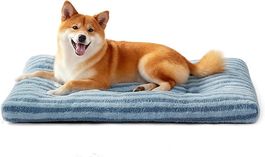 FURTIME Washable Dog Bed Medium Size Dogs, Deluxe Dog Crate Beds | Comfy Fluffy Kennel Pad Anti-Slip Pet Sleeping Mat, Machine Washable Dogs Pillow, 29"x21"x3", Blue