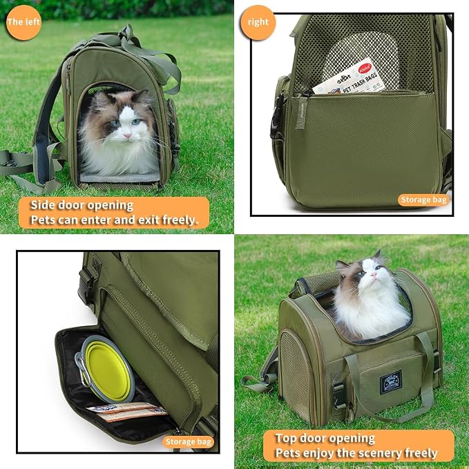 Pet Backpack Carrier for Small Dogs Medium Cats, Puppies,Breathable and Collapsible Design, Portable Travel Bag for Bearded Dragon,Rabbit Cage (Green, Small)