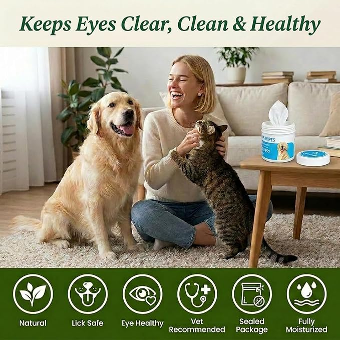 Dog Eye Wipes for Tear Stain Removal, Vet-Recommended Dog Eye Infection Treatment, Natural Dog Wipes for Discharge, Pet Eye Cleaner for Dogs&Cats, Gentle & Safe Pet Wipes for Sensitive Skin, 130 Count
