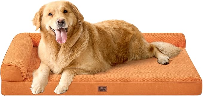 EHEYCIGA Memory Foam Dog Bed, Large Orthopedic Dog Bed, Pumpkin | Washable Removable Cover, Waterproof Flat Pet Sofa Couch with Nonskid Bottom, 44x32x6.5