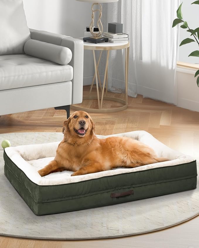 Upvilla Orthopedic Dog Bed XL, Four-Sided Dog Sofa, Washable Cover, Green | Removable Waterproof Dog Bed Cover, Egg-Crate Orthopedic Foam, Built-In Carry Handle, Indoor Large Pet Beds, Cat Beds
