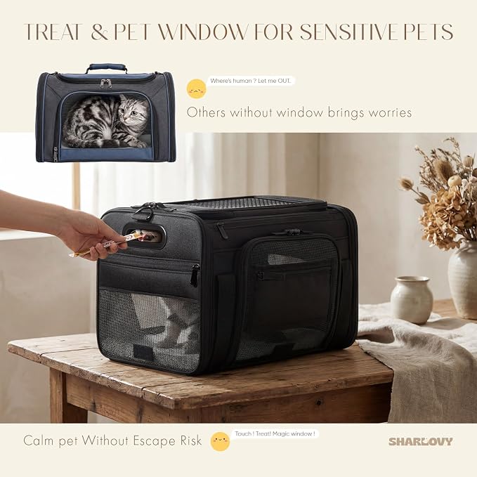 Top-Expandable Pet Carrier with Treat Pet Window,17x11x9.5 Airline Approved | for Alaska Hawaiian,Soft-Sided Dog Carrier, Anti-Scratch Mesh, Lockable Zippers,Cat Carrier for Kitten,Rabbit,Puppy, Black