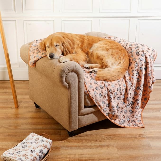 Tatuo 4 Pack Fleece Dog Blankets for Puppy Cats Multi-Size Sleep Mat for Pet Guinea Pig Soft Washable Warm Crate Bed Puppy Teething Toys Print Pattern Blanket Indoor(Mixed Color,36 x 36 Inch,Paw)