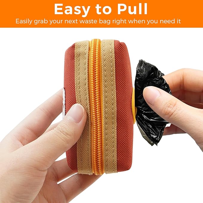 Dog Poop Bag Holder Zippered Pouch, Portable Dog Poop Bag Dispenser with 1 Metal Clip, Fashion Color Matching Canvas Waste Bag Holder for Leashes - Brown & Black