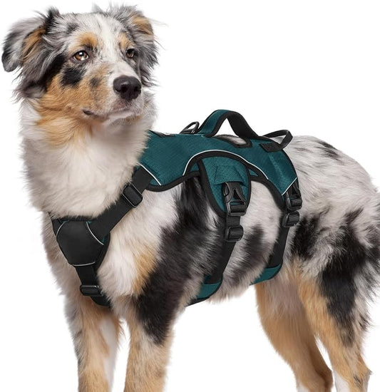 rabbitgoo Escape Proof Dog Harness for Medium, No Pull with Lift Handle | No Escape, Full Soft Padded, Reflective Adjustable Vest, Leash Clip for Walking Hiking Training, Dark Green, Medium
