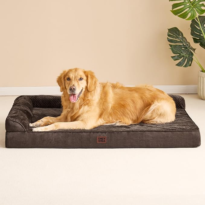 EHEYCIGA XXL Dog Bed Memory Foam, Orthopedic Giant Dog Bed Jumbo with Washable Removable Cover, Waterproof Pet Sofa Couch with Nonskid Bottom, 48x35x7.5, Brown | Washable Removable Cover, Waterproof Flat Pet Sofa Couch with Nonskid Bottom, 48x35x7.5