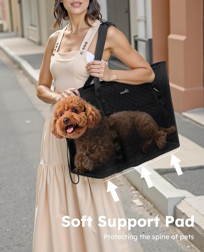 Pecute Dog Purse Carrier, Dog Carrier with Pockets for Small Dogs,XL,Black | Breathable,Foldable,Large Pocket,Built-in safety Rope,Machine washable,Under 13 Lbs