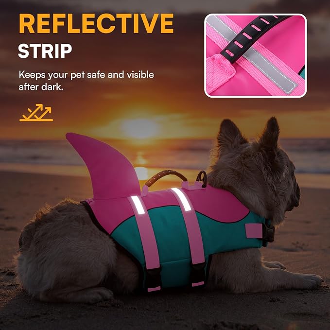 Dog Life Jacket,Dog Life Vest for Swimming,Dog Shark Life Jacket with Rescue Handle,Adjustable Reflective Dog Life Preserver for Small Dog,Green S