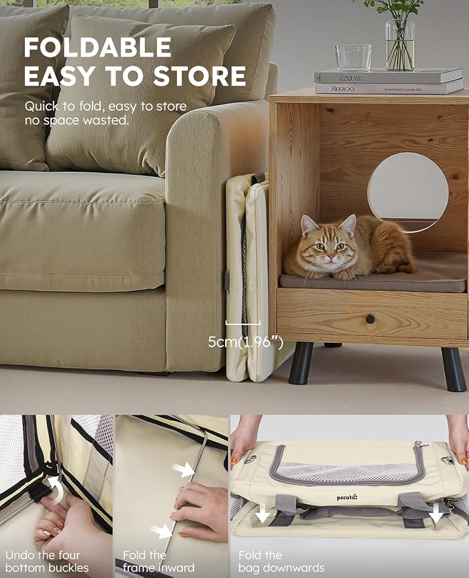 Pecute Cat Carrier Stable, Pet Carrier with Privacy Partition,Beige | Safe For Car Travel, Stable Steel Frame, Soft-Sided Pet Carrier Bag For Dogs And Cats Up To 11lbs, Foldable Design.