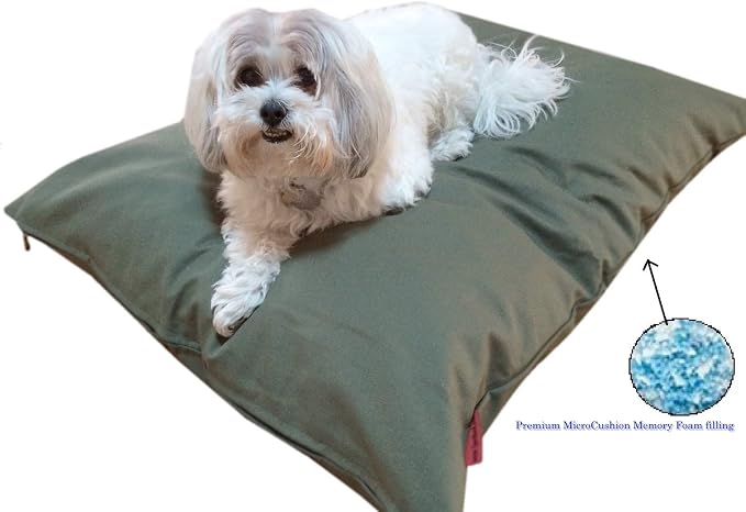 Durable Comfort Micro-Cushion Memory Foam Pet Dog Pillow Bed Waterproof Liner + External Cover for S,M,L Dogs- Complete Set (Green Canvas, 48''x29'')