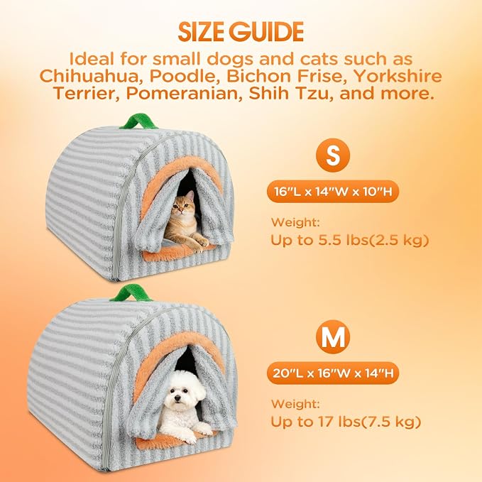 Dog House Indoor for Small Dogs, Grey, Medium | 2-in-1 Enclosed Dog Bed with Cover Cave & Curtain, Dog Tent with Plush Washable Cushion, Inside Dog House for Pets