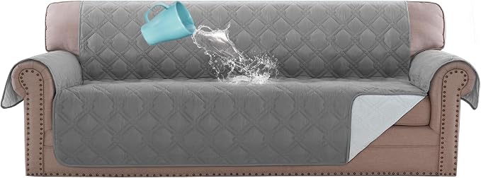 H.VERSAILTEX 100% Waterproof Couch Cover 4 Seater Sofa Slipcover Furniture Protector for Pets Kids Children Dog Cat with Non-Skid Backing (Oversized Sofa, Dove Grey)