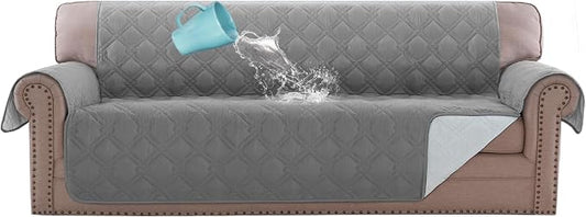 H.VERSAILTEX 100% Waterproof Couch Cover 4 Seater Sofa Slipcover Furniture Protector for Pets Kids Children Dog Cat with Non-Skid Backing (Oversized Sofa, Dove Grey)