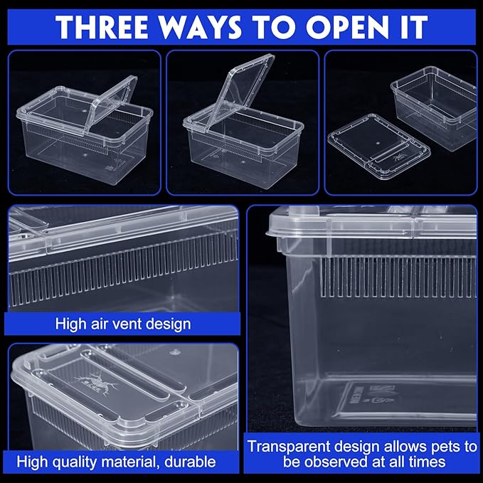 Irenare 8 Pcs Reptile Breeding Box Plastic Spider Terrarium Tarantula Feeding Box for Bearded Dragon Lizard Spider Gecko Scorpion(Vent Strips,Clear,7.48 x 4.92 x 2.95 Inch)