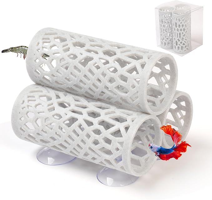 3-in-1 Betta Fish Tunnel,Safer for Small Fish Shrimp Aquarium Decor Resting and Sleeping Tube，Betta Hammock with Suction Cups for Hideout，Fish & Shrimp Toys，Fish Tank Accessory Habitat Cave