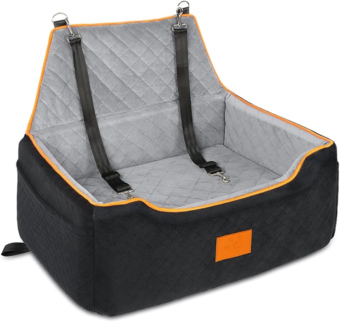 XIEEAOZEE Dog Car Seat for Large/Medium Dog, Booster Seat for Dogs Under 55Lbs or 2 Small, Detachable and Washable Travel Pet Seat with Thick Cushion and Storage Pockets (Black/Gray)