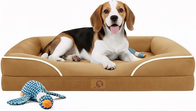 Homemate Dog Bed Medium Sized Dog: 28"x23" Orthopedic Pet Bed with Toy | Large Dogs Bed with Non-Slip Botton & Removable Washable Cover Cat Bed Sofa M Outdoor Crate Pad Couch Brown