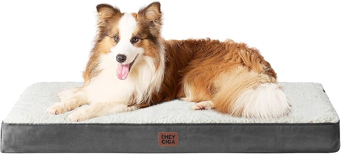 EHEYCIGA Orthopedic Dog Bed Large with Removable Washable Cover, 35IN Beige | Egg Crate Foam Support, Durable Oxford fabric, Non-Slip Bottom, Machine Washable, Soft Waterproof Plush Pet Bed Mat For Crate