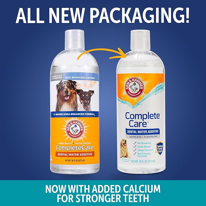 Arm & Hammer Complete Care Dog Dental Water Additive, Odorless Flavorless Daily Oral Care Solution with Baking Soda and Calcium for Plaque, Tartar, and Fresh Breath, 16 Fl Oz - 3 Pack