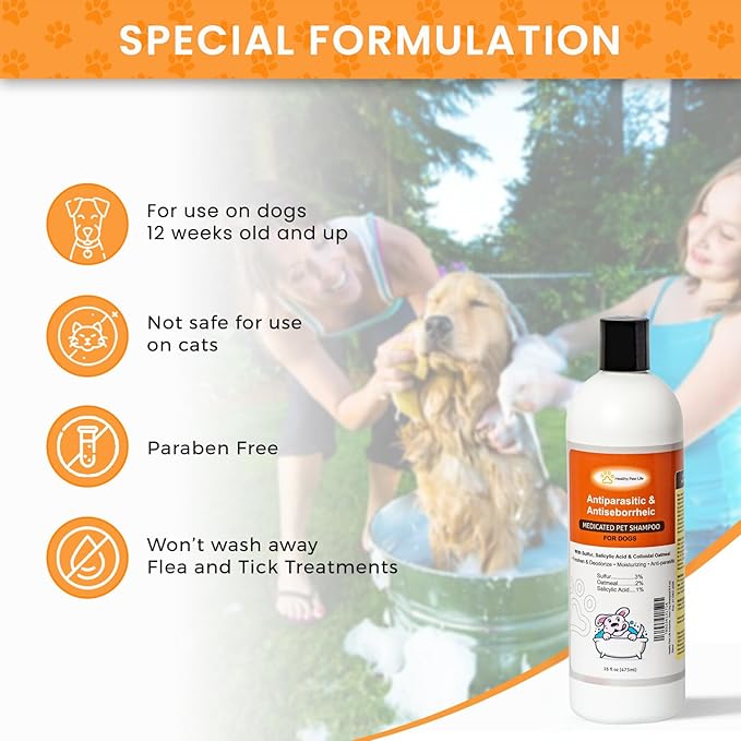 Healthy Paw Life Antiparasitic & Antiseborrheic Dog Shampoo (16 oz)