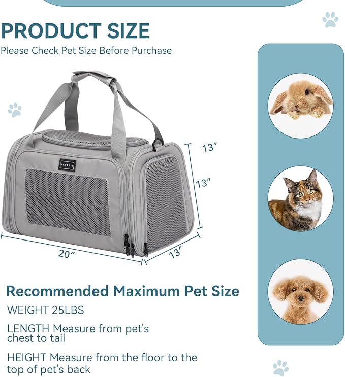 PETSFIT Dog Carrier Cat Carriers, Large, Grey
