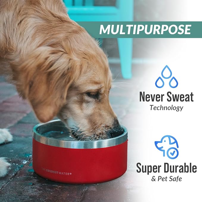Coldest Dog Bowl - Anti Rust Metal, Non Slip, 3 Layers Insulated Stainless Steel Dog Bowls - Spill Proof & Heavy Duty - Water Bowl for Dogs, Cats & Pets, Dish Washer Safe (200 oz, Epic White)