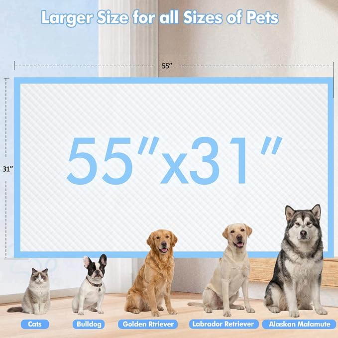 Puppy Pads XXXL 31"x 55" 40 Count,Pee Pads for Large Dogs & Multi-pet Families, Disposable Pet Training Pads for Doggie,Cat , Incontinence Underpads Ultra Absorbent & Quick-Dry, Leakproof Potty Pad